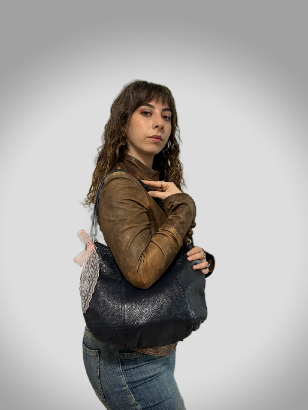 Barrokha vintage genuine leather handbag in deep blue