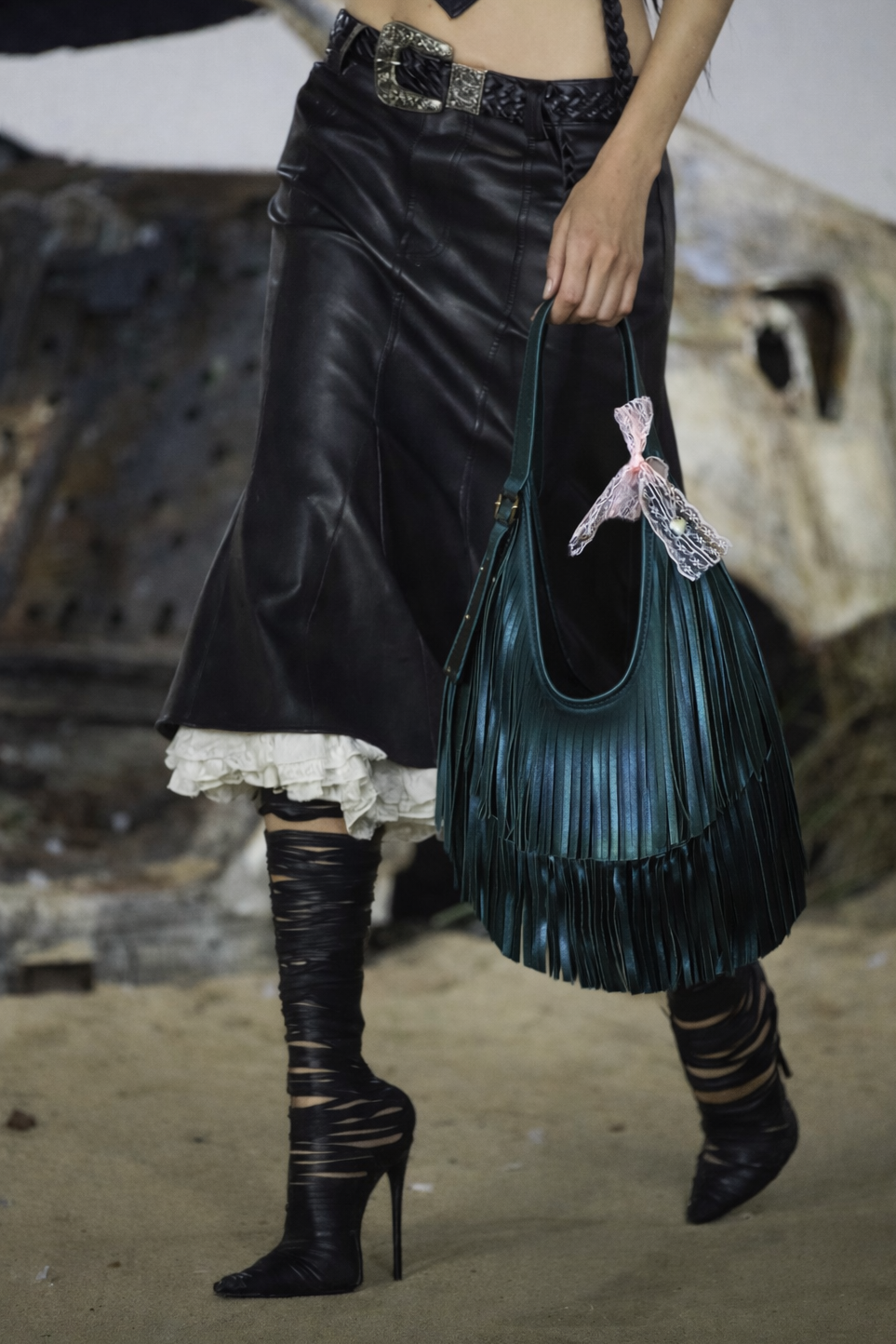 Vintage hobo bag with western fringe, Barokha style